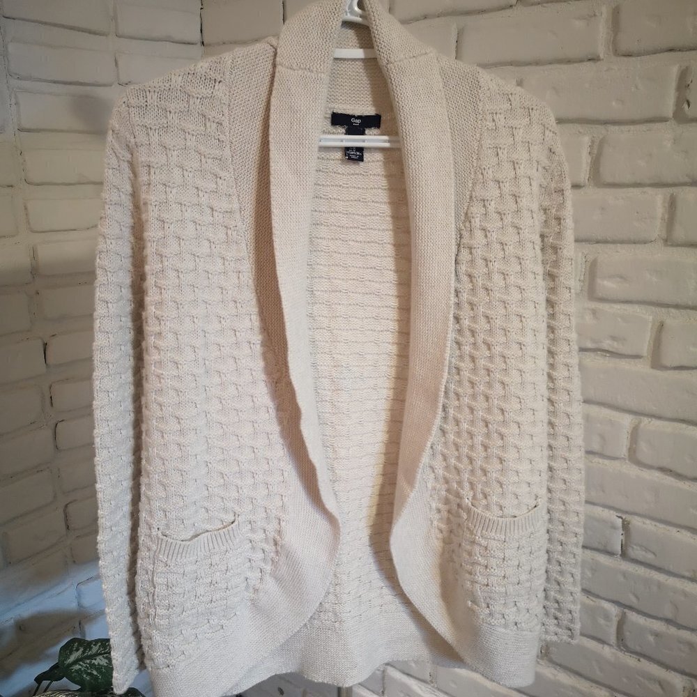 Gap Ladies Size Medium Beige Basket Weave Long Sleeves Open Cardigan